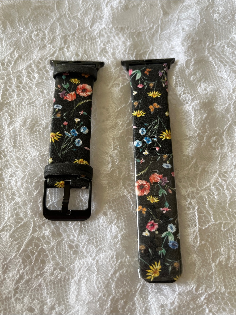 Velvet Caviar Black Floral Leather Watch Band